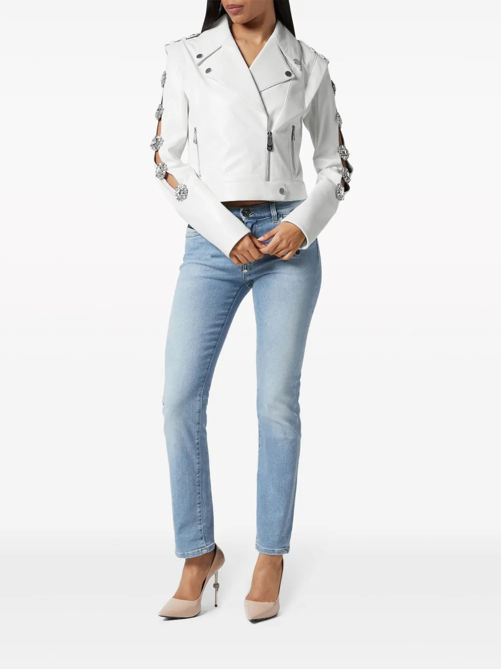 Crystal-Embellished Biker Jacket