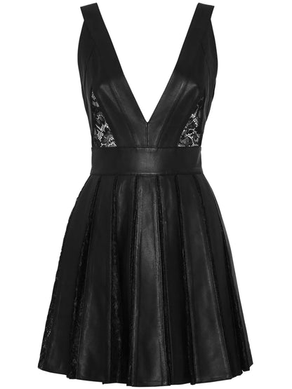 Sheer-Panel Leather Minidress
