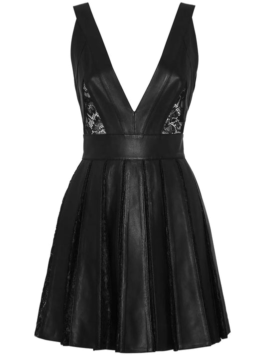 Sheer-Panel Leather Minidress