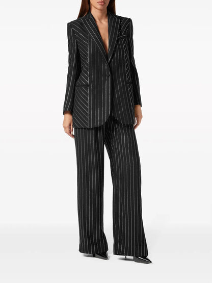 Cady Pinstripe-Crystal Single-Breasted Blazer