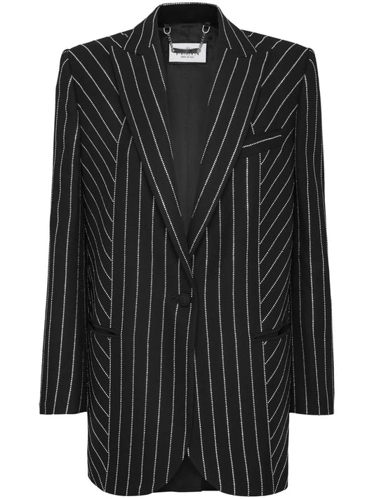 Cady Pinstripe-Crystal Single-Breasted Blazer