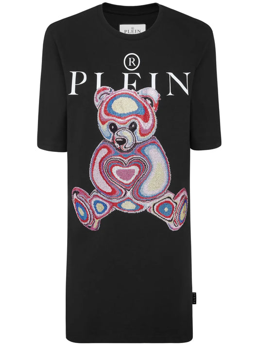 Teddy Bear-Embroidered Cotton Minidress