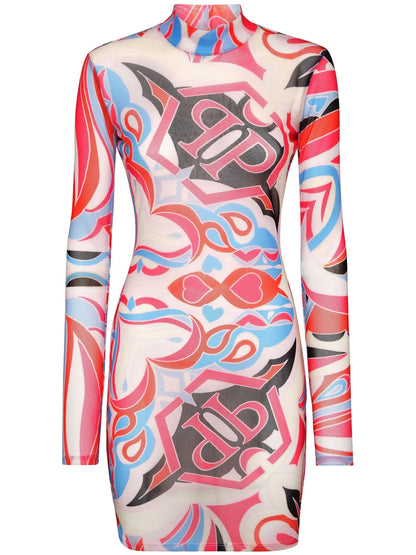 Ls Colorful Circus Mock-Neck Minidress