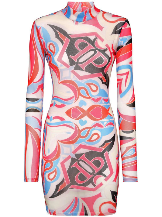 Ls Colorful Circus Mock-Neck Minidress
