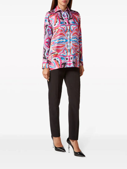 All-Over Graphic-Print Silk Shirt