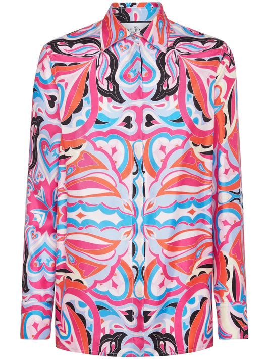 All-Over Graphic-Print Silk Shirt