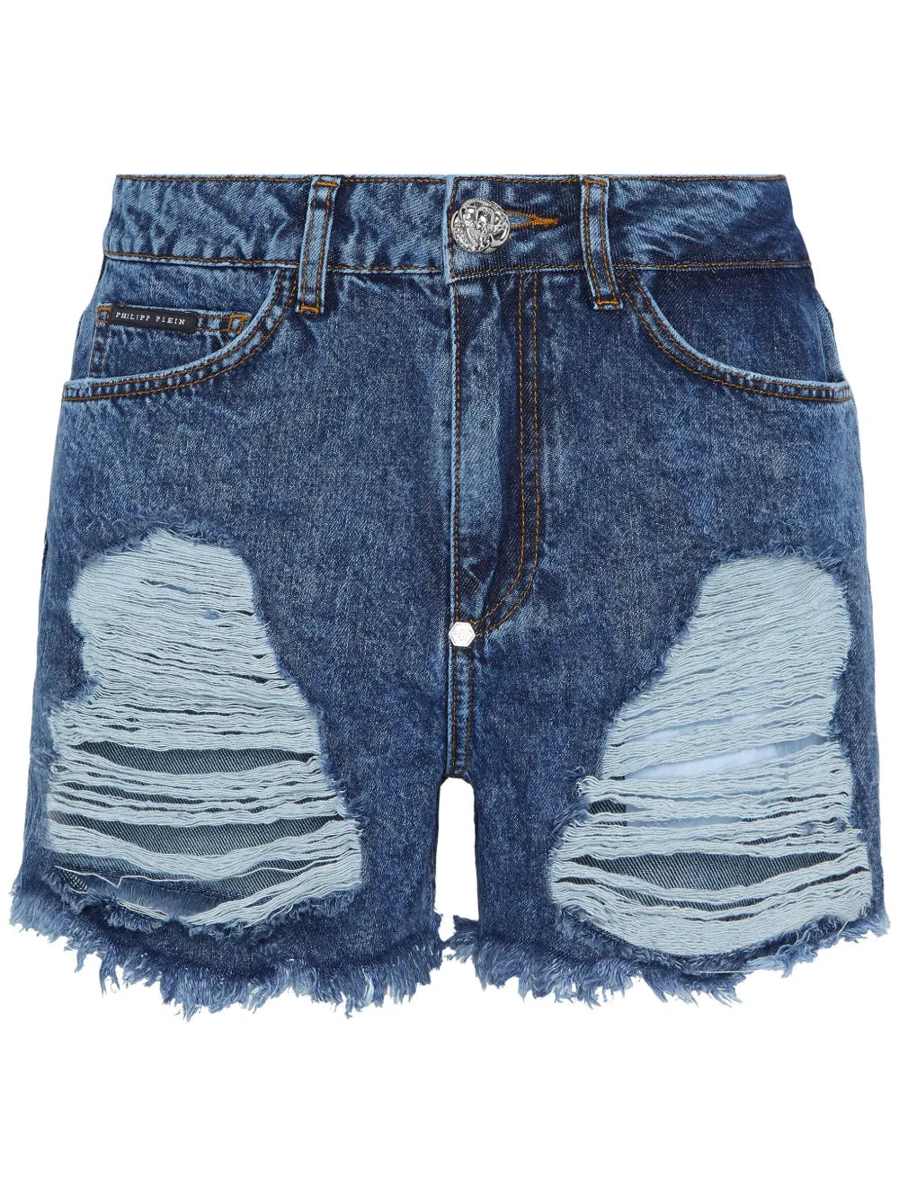 Mid-Rise Ripped Denim Shorts