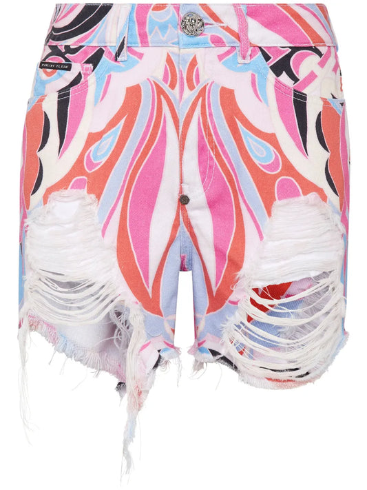 Colorful Circus Ripped Mini Shorts