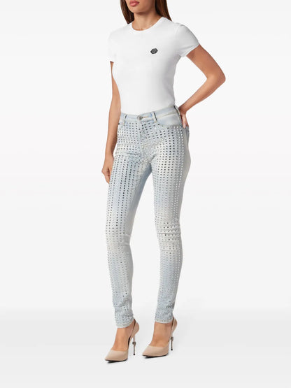 Crystal-Embellished Pinstripe Jeans
