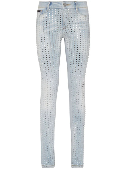 Crystal-Embellished Pinstripe Jeans