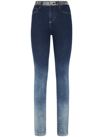 Crystal-Embellished High-Waist Jeans