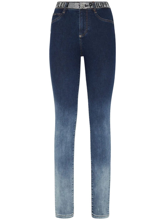 Crystal-Embellished High-Waist Jeans