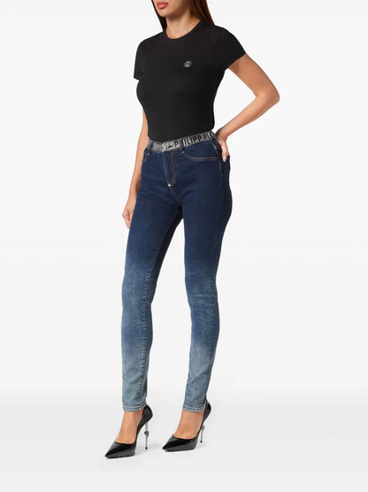 Crystal-Embellished High-Waist Jeans