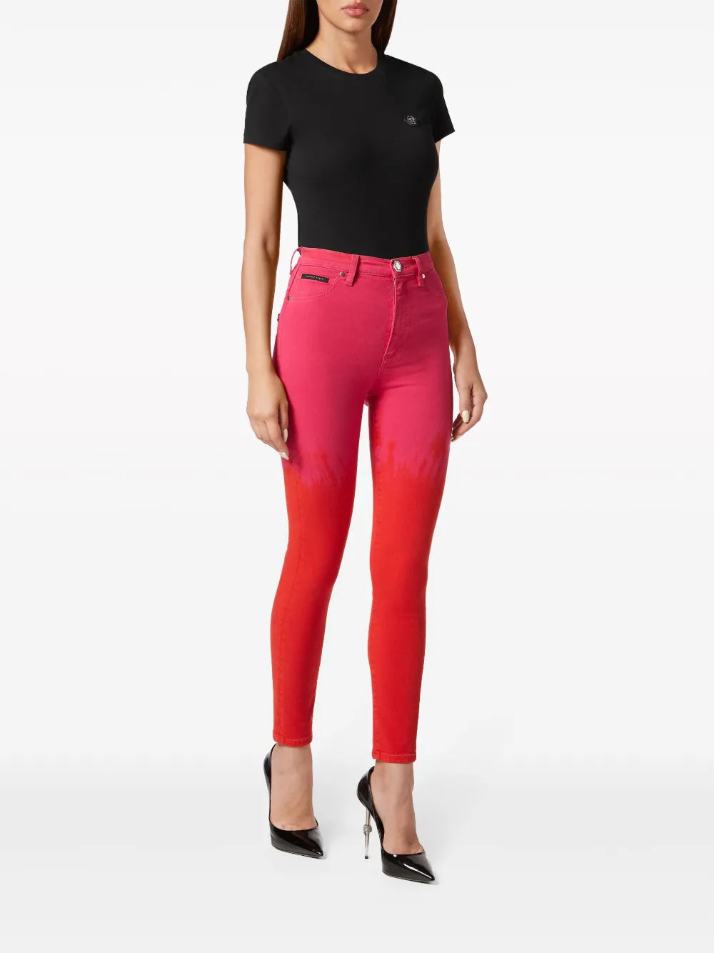 Paint-Splatter High-Waist Jeans