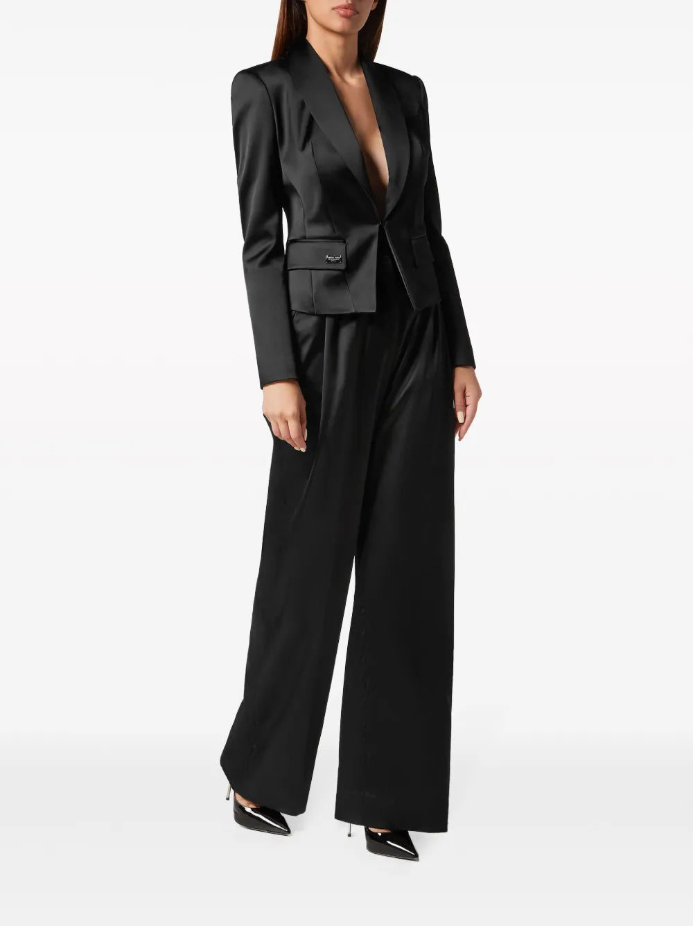 Satin-Finish Single-Breasted Blazer