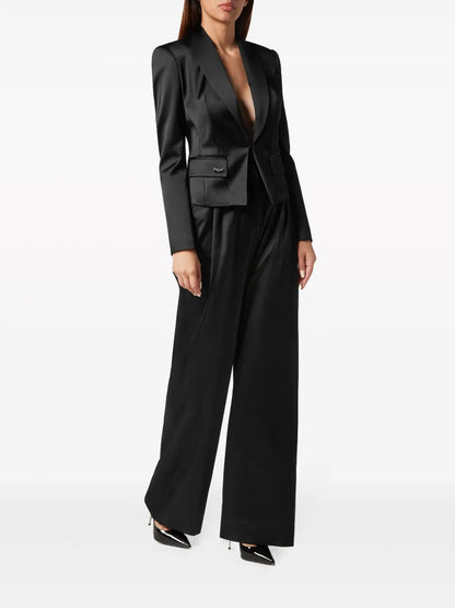 Satin-Finish Single-Breasted Blazer