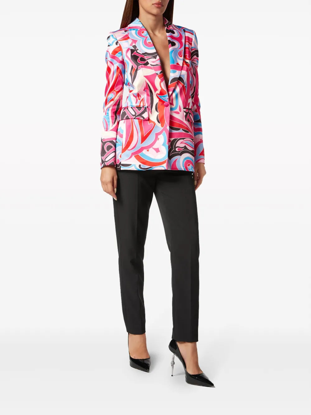 Graphic-Print Single-Breasted Blazer