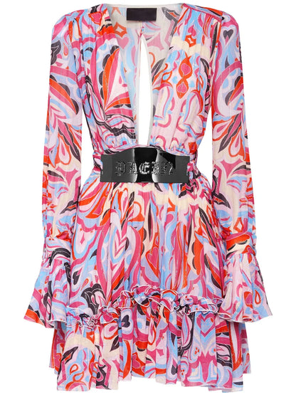 Abstract-Print Flared Minidress
