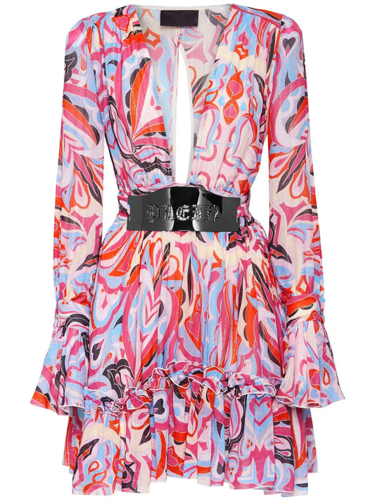 Abstract-Print Flared Minidress