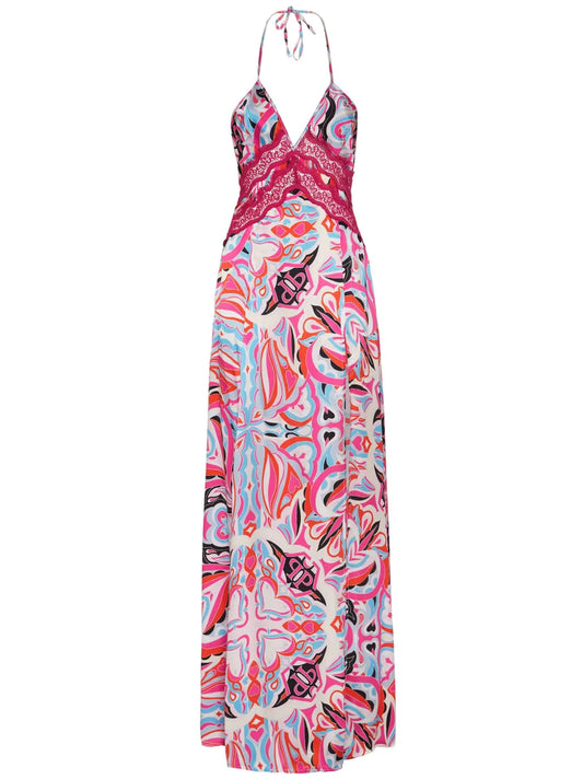 Abstract-Print V-Neck Maxi Dress