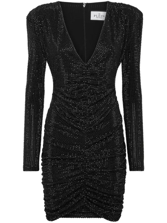 Padded-Shoulder Strass Mini Dress