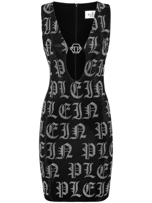 Gothic Plein Rhinestone-Embellished Minidress