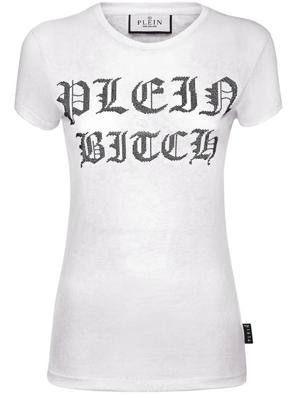 Sexy Pure Gothic Plein Crystals-Embellishment Burn Out T-Shirt