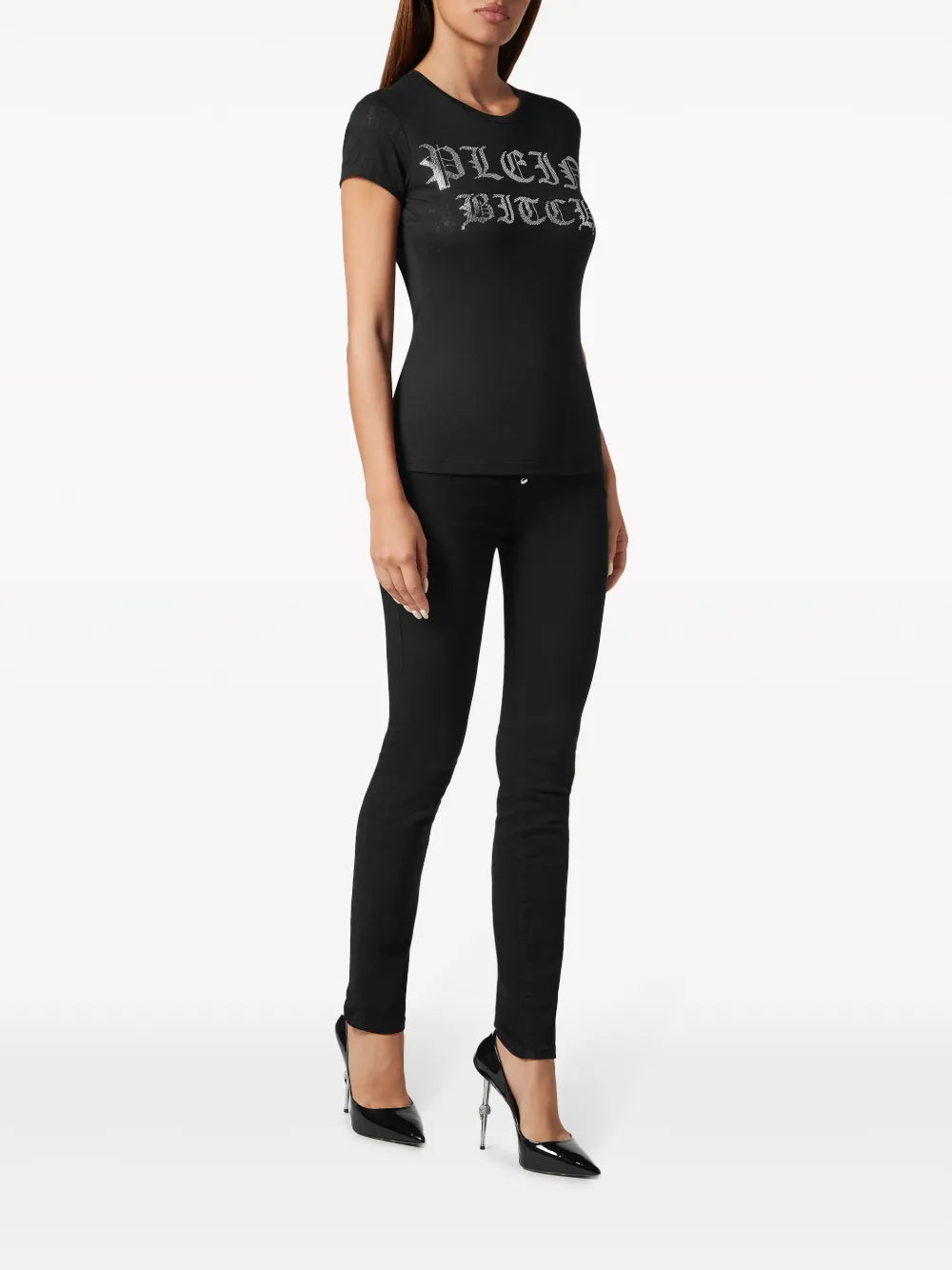 Sexy Pure Gothic Plein Crystals-Embellishment Burn Out T-Shirt