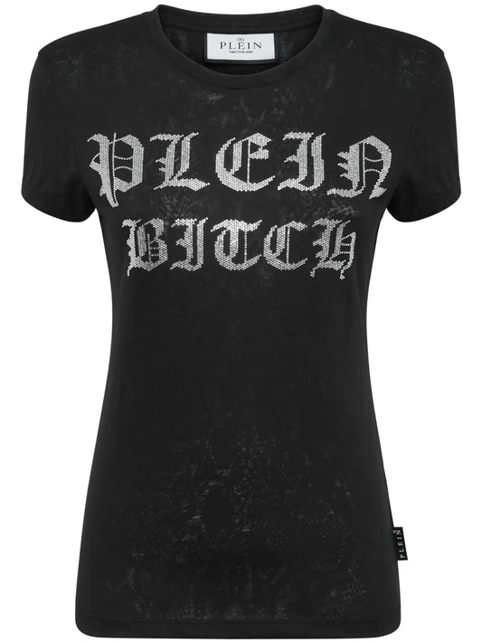 Sexy Pure Gothic Plein Crystals-Embellishment Burn Out T-Shirt
