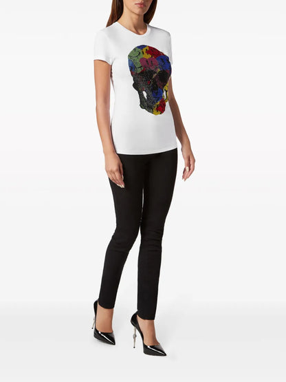 Skull-Print Rhinestones-Embellishment T-Shirt