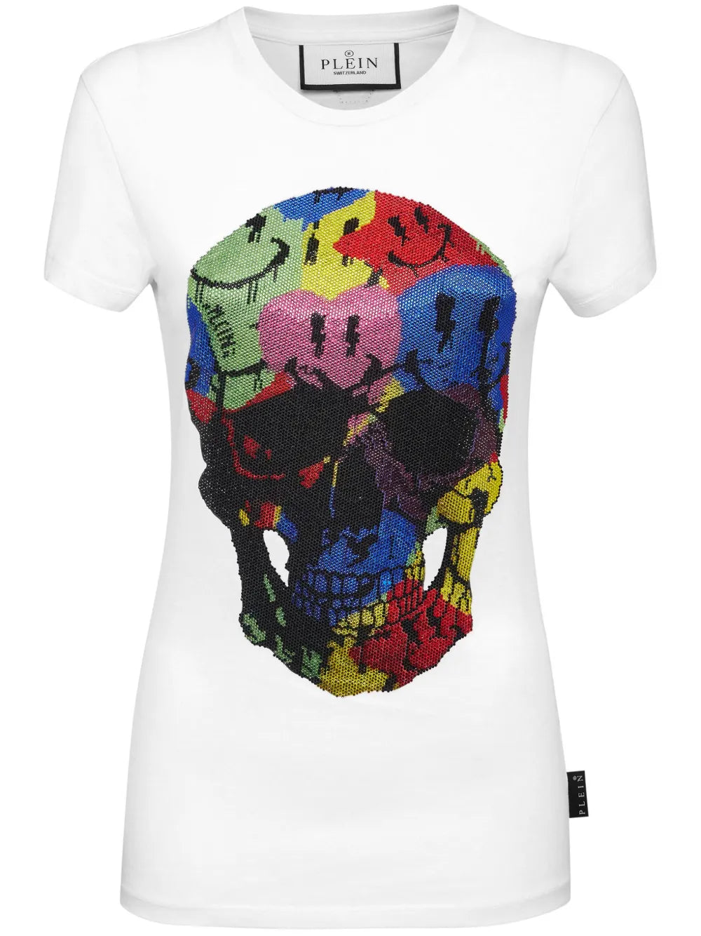 Skull-Print Rhinestones-Embellishment T-Shirt