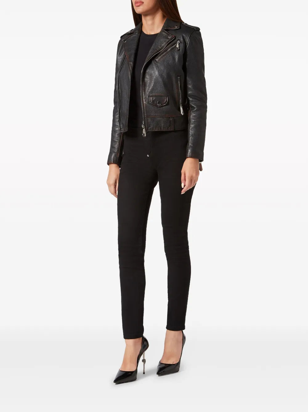 Logo-Patch Leather Biker Jacket