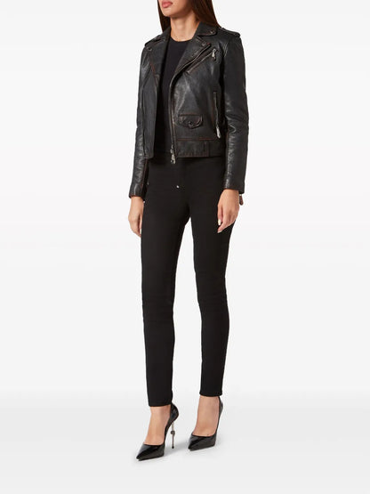 Logo-Patch Leather Biker Jacket