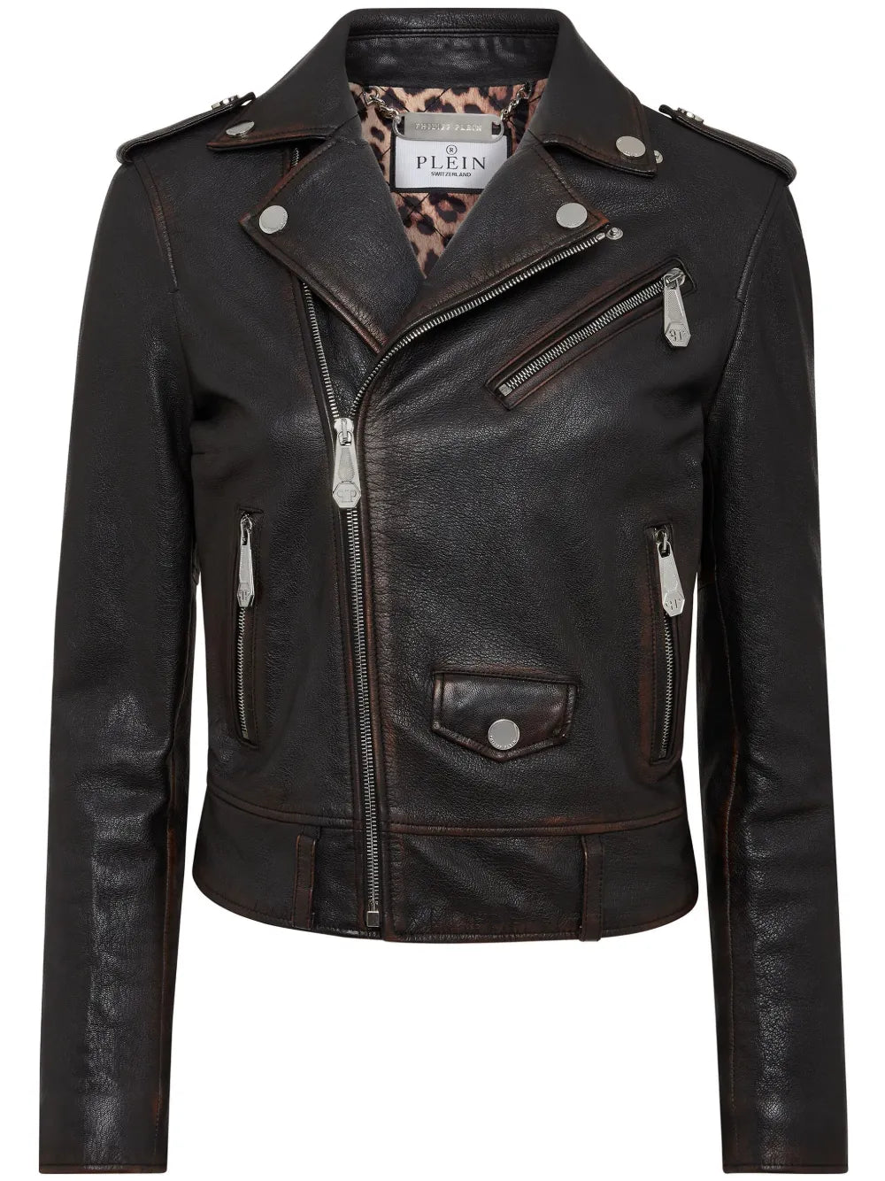 Logo-Patch Leather Biker Jacket