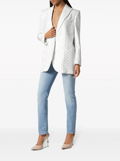 Crystal-Pinstripe Cady Blazer