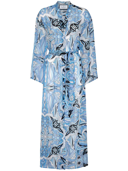 Graphic-Print Silk Kaftan Dress