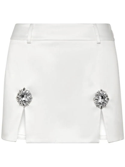 Gem-Embellished Satin Mini Skirt