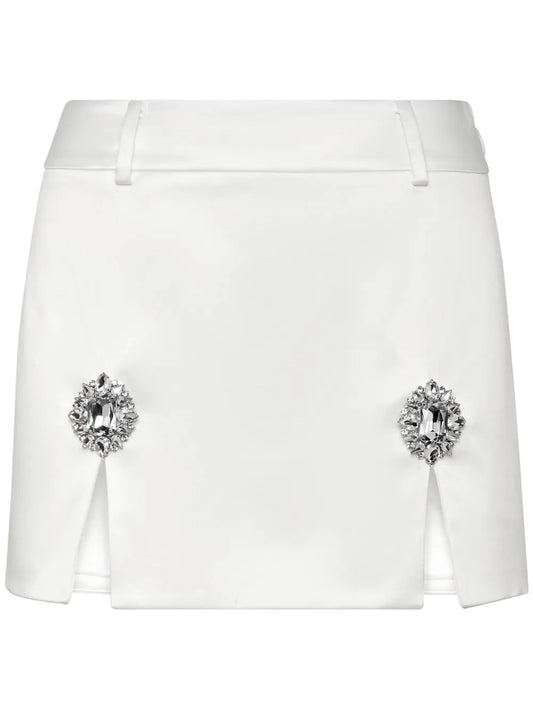 Gem-Embellished Satin Mini Skirt