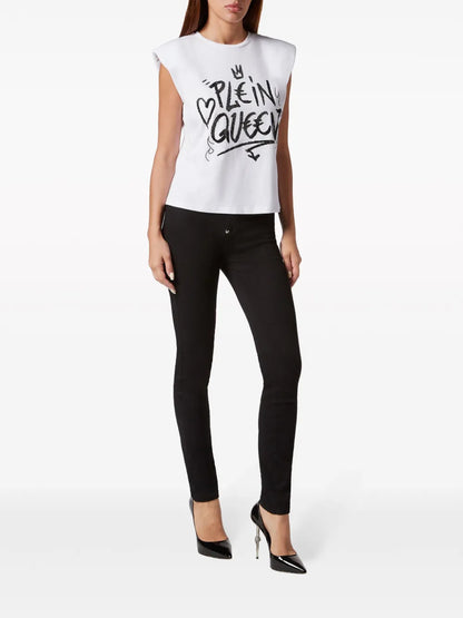 Sexy Pure Crystals-Embellished Sleeveless T-Shirt