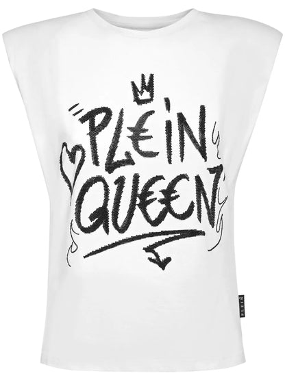 Sexy Pure Crystals-Embellished Sleeveless T-Shirt