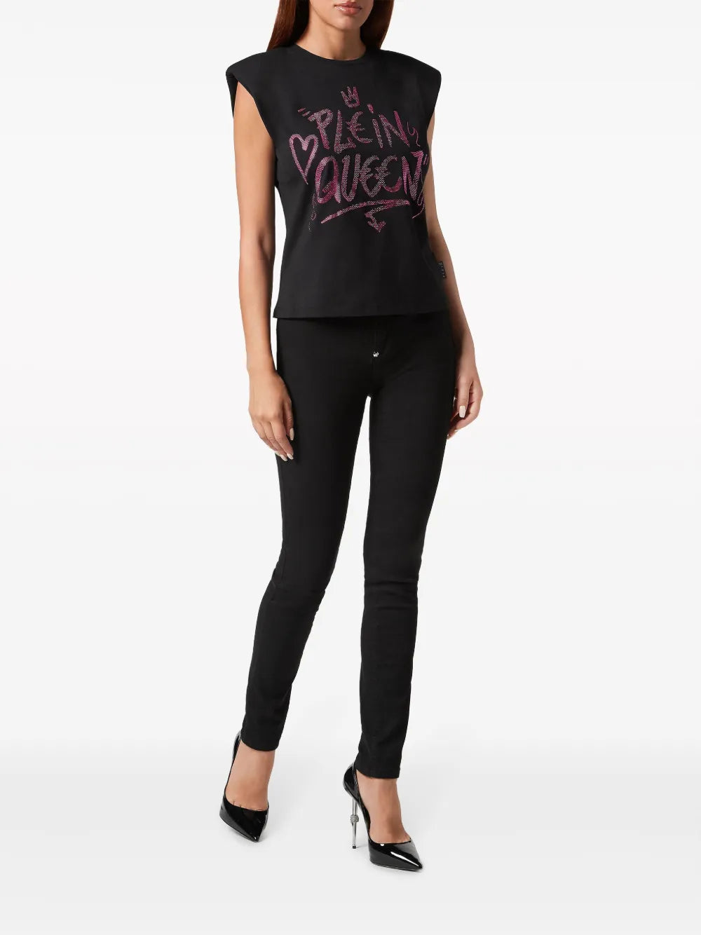 Sexy Pure Crystals-Embellished Sleeveless T-Shirt