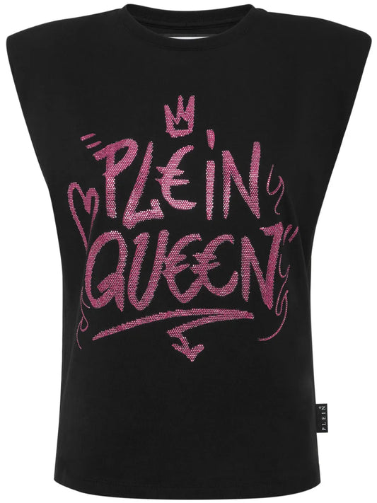 Sexy Pure Crystals-Embellished Sleeveless T-Shirt
