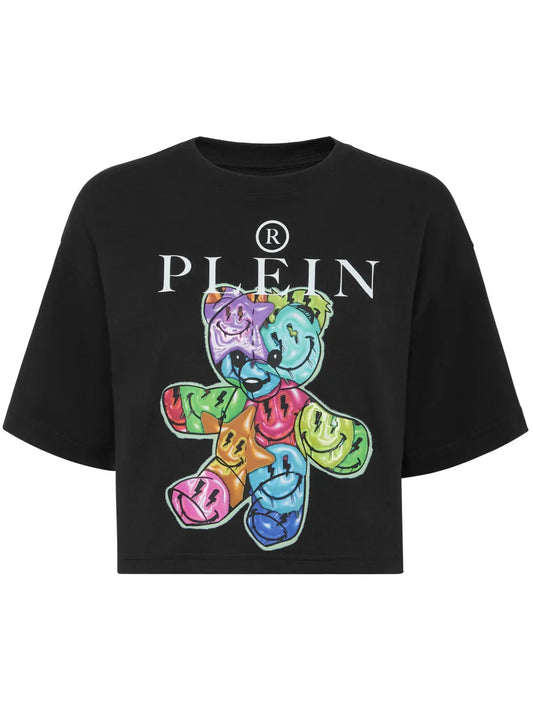 Smile Cropped Round Neck T-Shirt