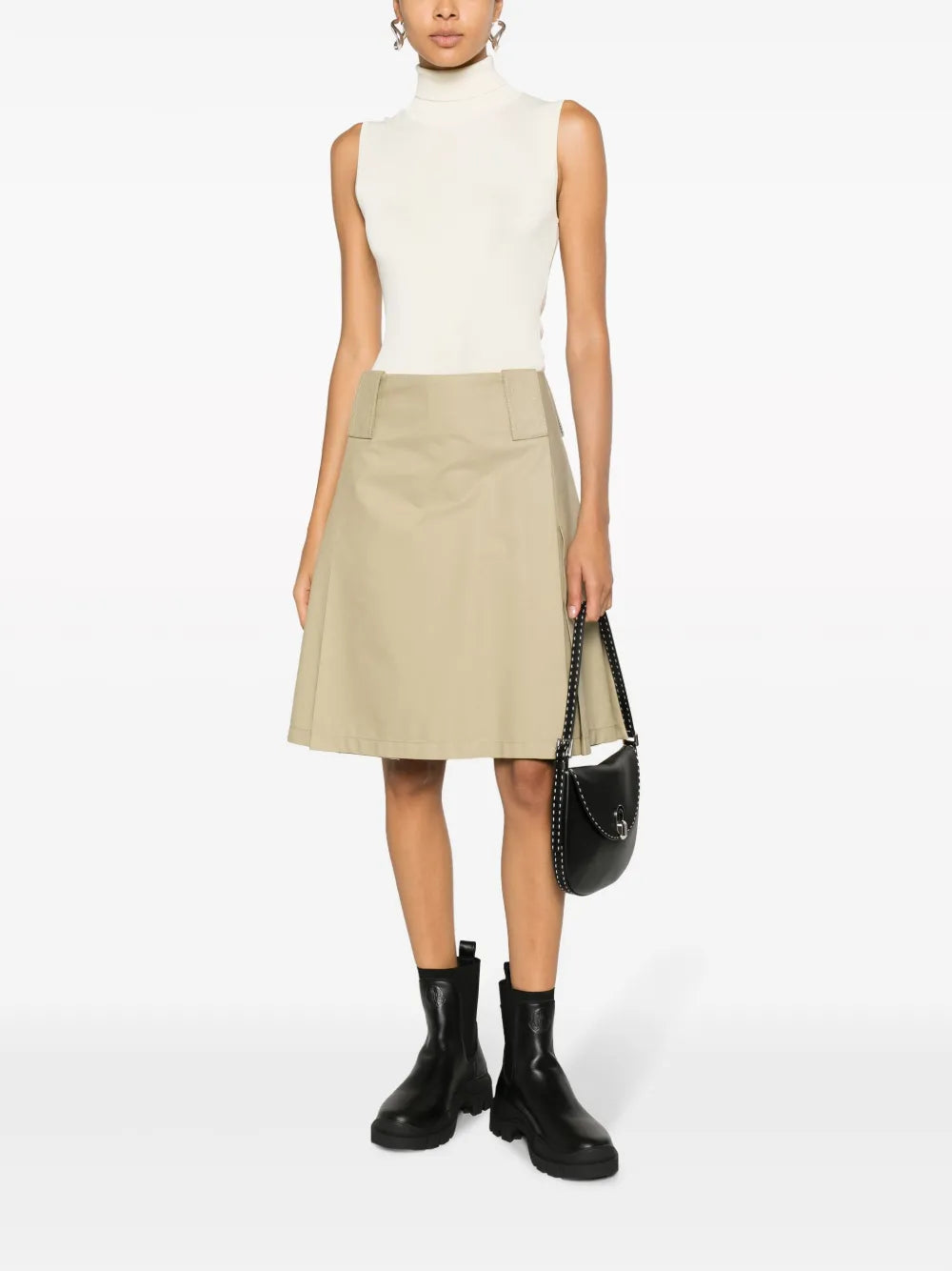 Pleat-Detail A-Line Midi Skirt