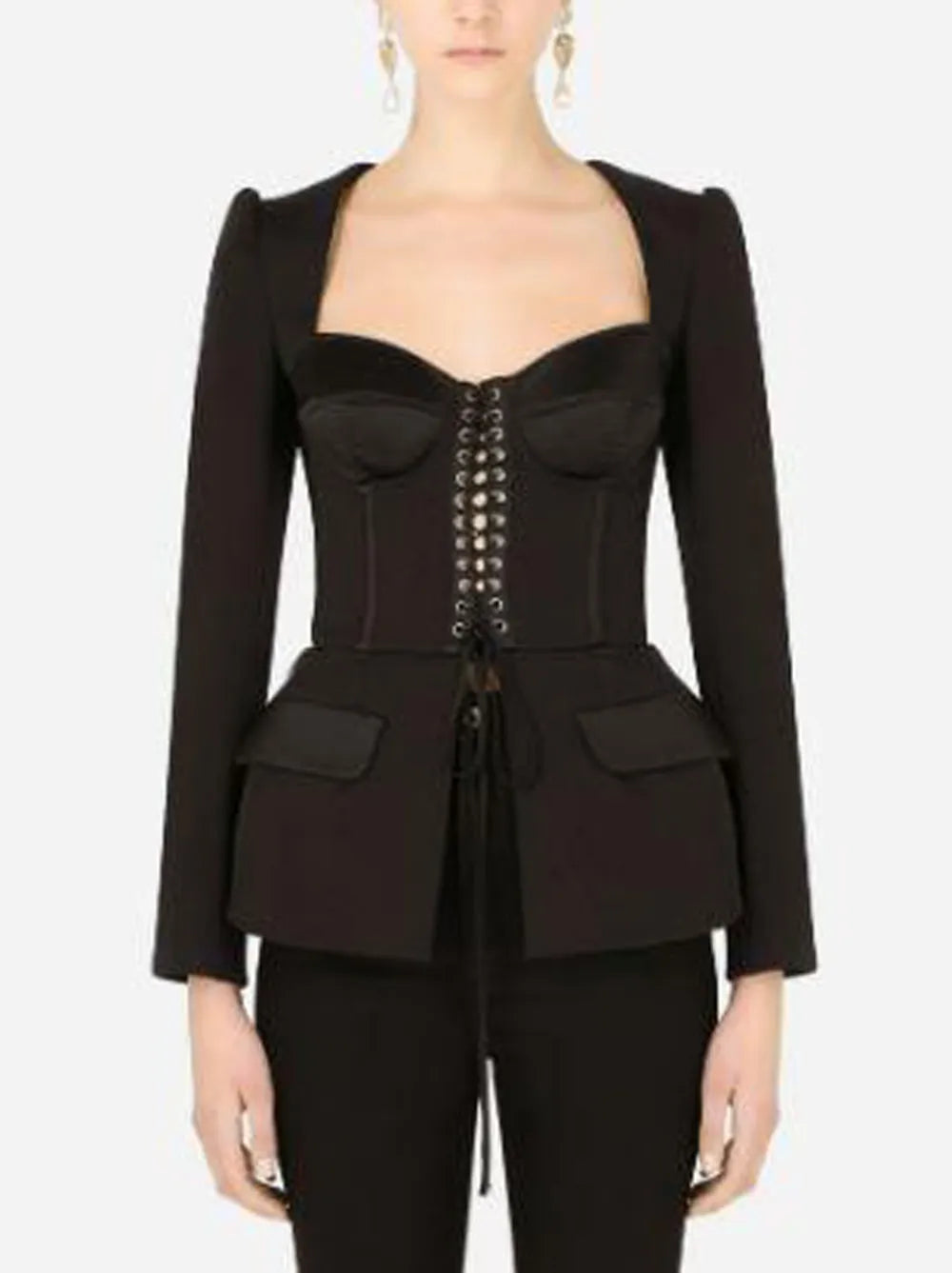 Cotton And Satin Top With Laces And Eyelets
