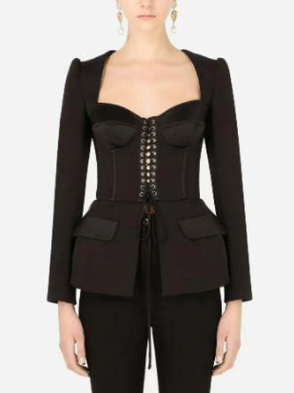 Cotton And Satin Top With Laces And Eyelets