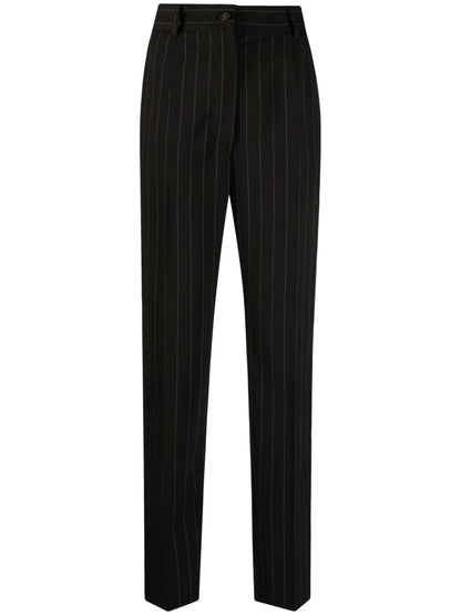 Stripe-Pattern Wool Tapered Trousers