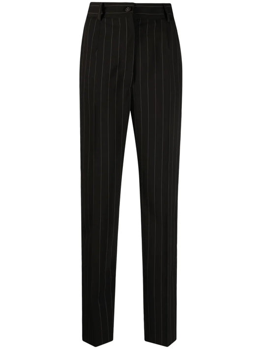 Stripe-Pattern Wool Tapered Trousers