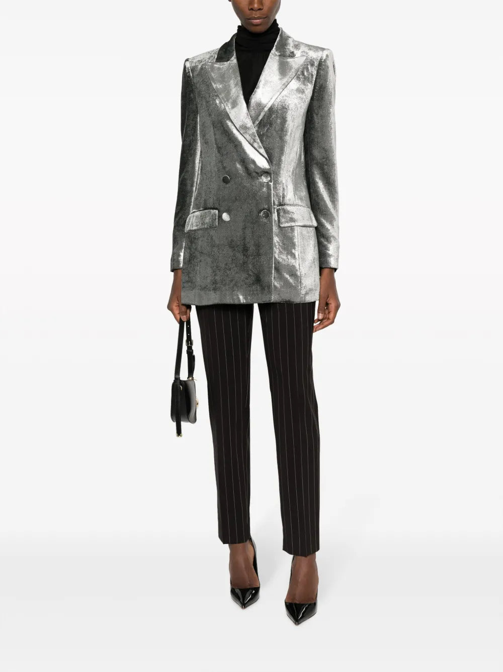 Stripe-Pattern Wool Tapered Trousers