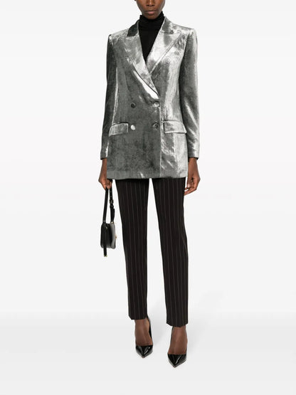 Stripe-Pattern Wool Tapered Trousers